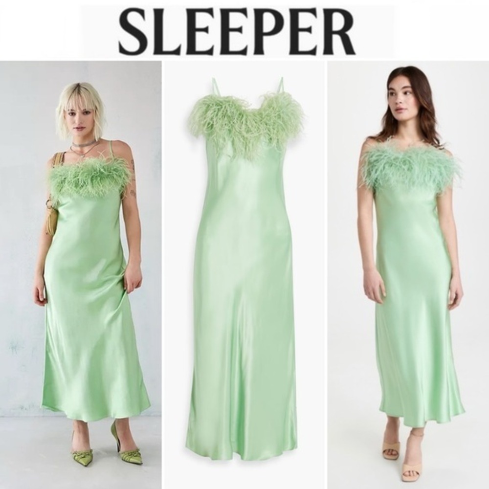Sleeper + Net Sustain Boheme Feather-trimmed Lenzing Ecovero-satin Dress M 350$